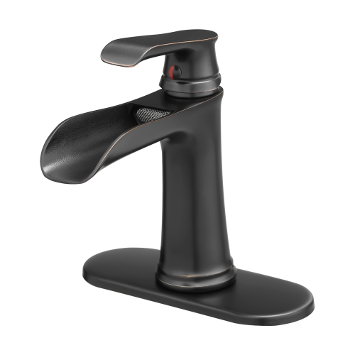 Oil-Rubbed Bronze Brass Waterfall Single-Hole Bathroom Faucet