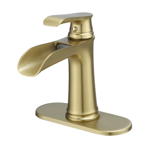 Brushed Gold Brass Waterfall Single-Hole Bathroom Sink Faucet