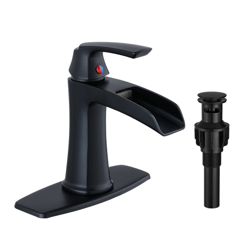 Matte Black Brass Waterfall Single-Handle Bathroom Faucet Set
