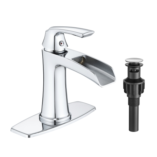 Chrome Single-Handle Waterfall Bathroom Faucet with Pop-Up Drain