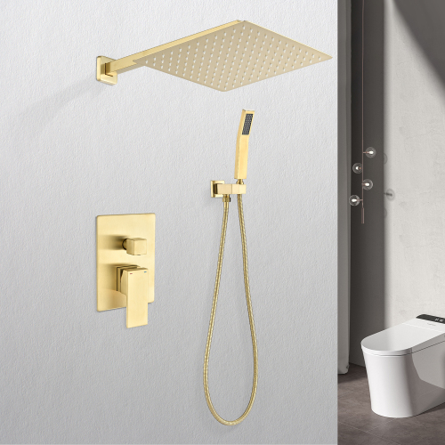 12" Rain Shower Head Systems Wall Mounted Shower - Brushed Gold - brass - Bathroom - Not Specified - Not Specified - brass - Bathroom