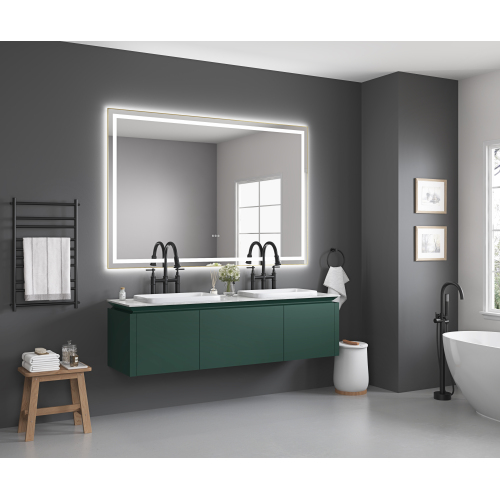 84 x 48 Inch LED Bathroom Mirror with Front and Backlight, Wall Mounted Vanity Mirror with Aluminum Frame, Anti-Fog, Memory, 3 Colors, Stepless Dimmable - Brushed Gold - Aluminium,Glass - 48-Inch