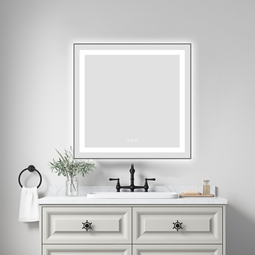 30-Inch Gun Ash Aluminum & Glass LED Bathroom Vanity Mirror