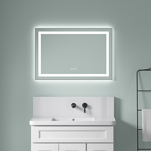 24-Inch Gun Ash Aluminum LED Bathroom Mirror with Dual Lighting