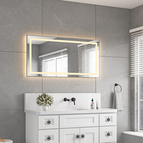 24-Inch Gun Ash Aluminum LED Bathroom Mirror with Anti-Fog