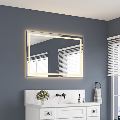 32-Inch Gun Ash Aluminum and Glass LED Bathroom Vanity Mirror