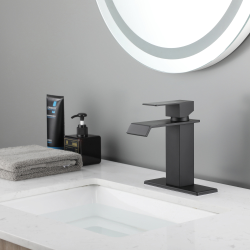 Matte Black Stainless Steel Waterfall Spout Single-Handle Bathroom Faucet