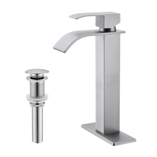 Brushed Nickel Stainless Steel Waterfall Sink Faucet with Drain