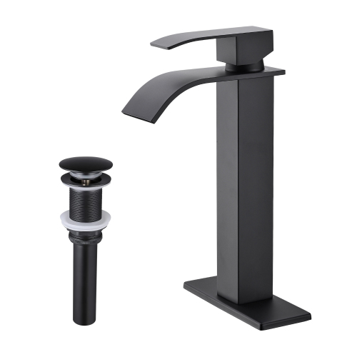 Matte Black Stainless Steel Waterfall Single-Handle Sink Faucet - Matte Black - Stainless Steel - Matte Black - Stainless Steel - Not Specified - Not Specified - Not Specified