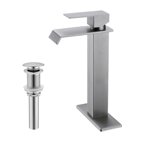Brushed Nickel Stainless Steel Waterfall Sink Faucet with Pop-Up Drain