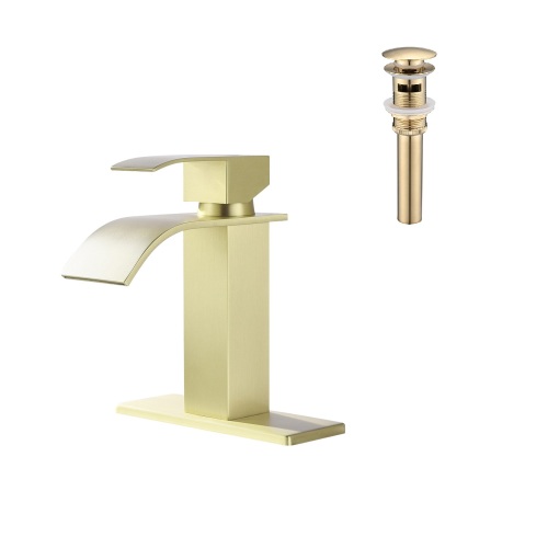 Brushed Gold Stainless Steel Waterfall Single-Hole Bathroom Faucet