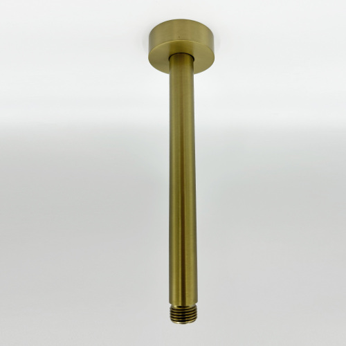 Brushed Gold Stainless Steel Ceiling-Mount Rain Shower Arm with Flange
