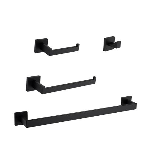 4 - Piece Bathroom Hardware Set - Matte Black - Stainless Steel - Matte Black - Stainless Steel