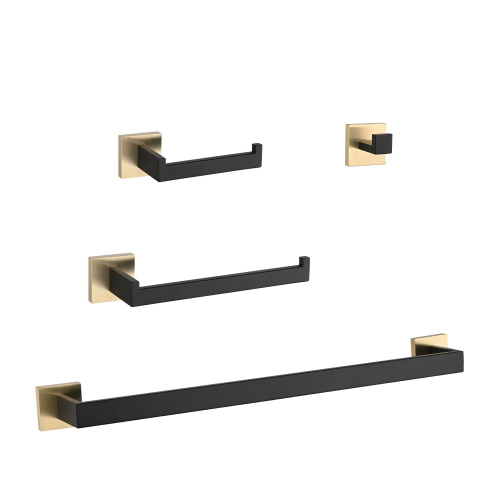 4-Piece Bathroom Hardware Set in Gold and Matte Black Stainless Steel