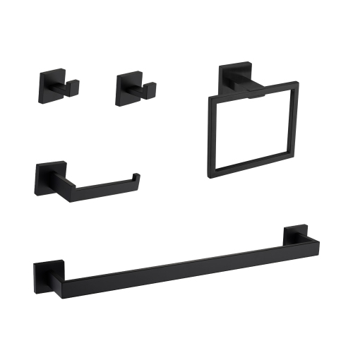 5-Piece Matte Black Stainless Steel Bathroom Hardware Set