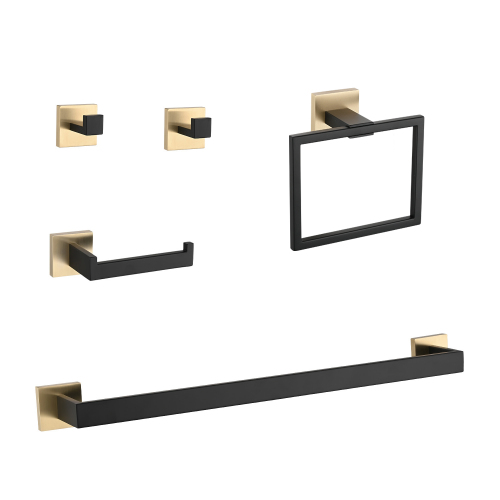 5-Piece Gold and Matte Black Stainless Steel Bathroom Accessory Set