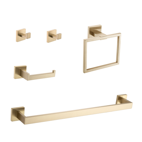 5-Piece Brushed Gold Stainless Steel Bathroom Hardware Accessories Set