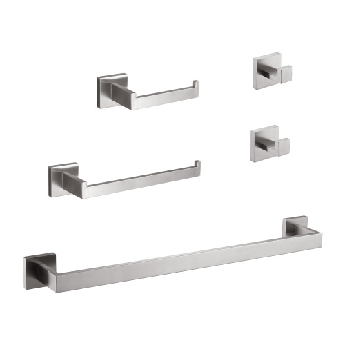 5-Piece Brushed Nickel Stainless Steel Bathroom Hardware Set - Brushed Nickel - Stainless Steel - Brushed Nickel - Stainless Steel
