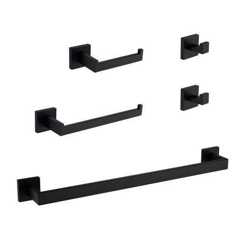 5-Piece Matte Black Stainless Steel Bathroom Storage Hardware Set
