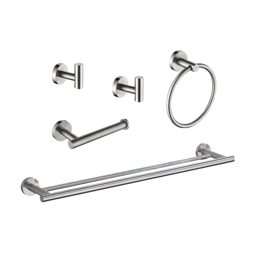 5-Pieces Bathroom Hardware Accessories Set, Bath Towel Bar, Towel Ring, Toilet Paper Holder and Towel Hooks for Wall Mounted - Brushed Nickel - Stainless Steel - Brushed Nickel - Stainless Steel