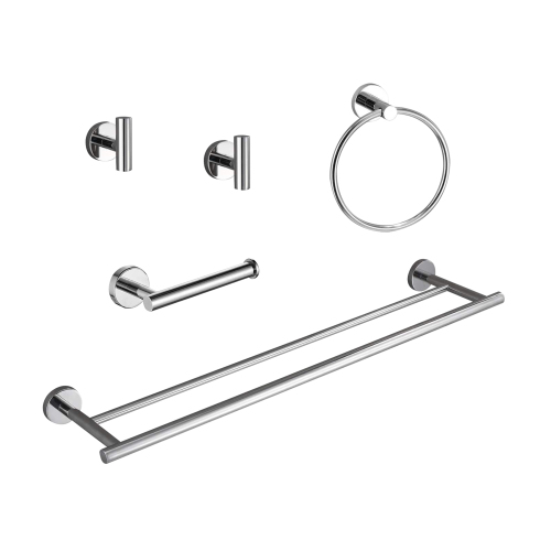 5-Pieces Bathroom Hardware Accessories Set, Bath Towel Bar, Towel Ring, Toilet Paper Holder and Towel Hooks for Wall Mounted - Chrome - Stainless Steel - Chrome - Stainless Steel
