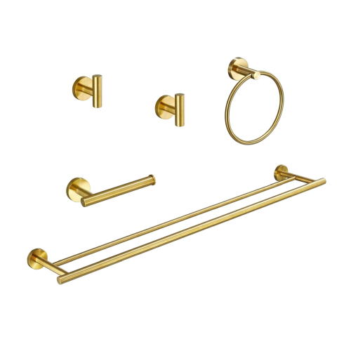 5-Pieces Bathroom Hardware Accessories Set, Bath Towel Bar, Towel Ring, Toilet Paper Holder and Towel Hooks for Wall Mounted - Brushed Gold - Stainless Steel - Brushed Gold - Stainless Steel