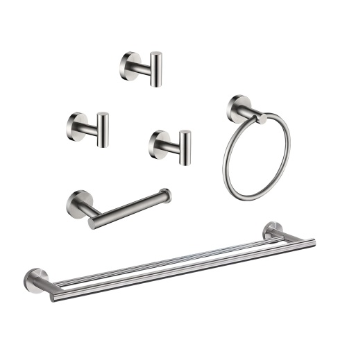 6-Pieces Bathroom Hardware Accessories Set, Bath Towel Bar, Towel Ring, Toilet Paper Holder and Towel Hooks for Wall Mounted - Brushed Nickel - Stainless Steel - Brushed Nickel - Stainless Steel