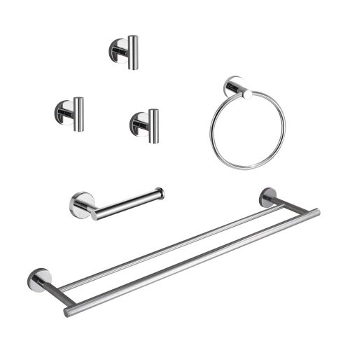 6-Pieces Bathroom Hardware Accessories Set, Bath Towel Bar, Towel Ring, Toilet Paper Holder and Towel Hooks for Wall Mounted - Chrome - Stainless Steel - Chrome - Stainless Steel