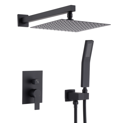 12 Inch Ceiling Mount Brushed Nickel Shower System Bathroom Luxury Rain Mixer Shower Combo Set Ceiling Rainfall Shower Head System - Matte Black - Stainless Steel - Matte Black - Stainless Steel - 12-Inch