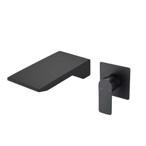 Matte Balck Wall Mount Bathroom Sink Faucet, Single Handle Bathtub Faucet with Waterfall Spout Brass Rough-in Valve Included - Matte Black - Stainless Steel - Matte Black - Stainless Steel