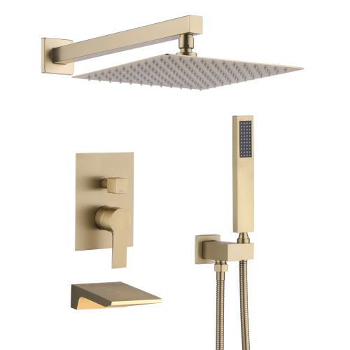 10inch Wall Mounted Rainfall Shower Head System Shower Faucet - Brushed Gold - Stainless Steel - Brushed Gold - Stainless Steel - 10-Inch