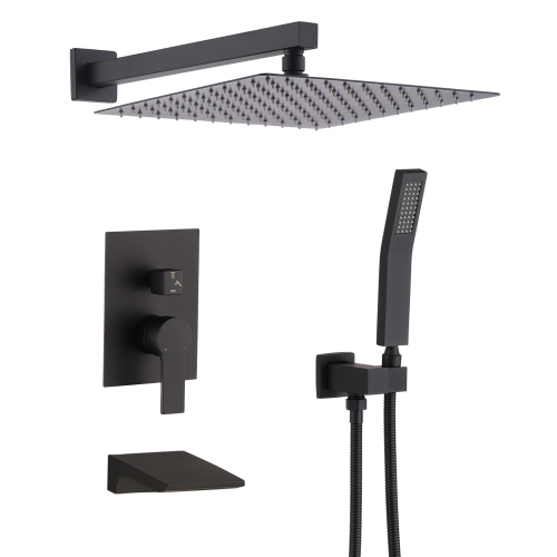 Black Shower Faucet Set Rainfall Shower System with Rainfall Shower Head and Handle Set Modern Shower Fixtures 10 Inch Shower Head with Handheld Combo Shower Valve Included Matte Black - Stainless Steel - Stainless Steel - 10-Inch
