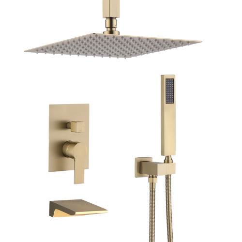 10inch Shower System With Rain Shower Faucet Sets - Brushed Gold - Stainless Steel - Brushed Gold - Stainless Steel - 10-Inch