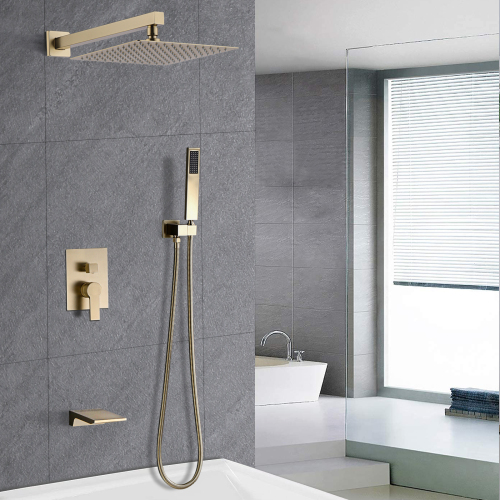 Shower System Bathroom Luxury 12 Inch Rain Shower Head with Handheld Mixer Shower Combo Set Wall Mounted Shower Faucet Trim with Valve Brushed Gold - Stainless Steel - Stainless Steel - 12-Inch