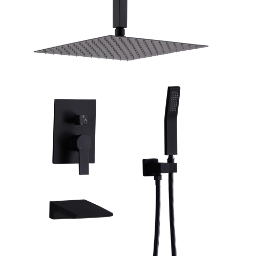 Shower Faucet Set, Shower System Bathroom High Pressure 12 Inches Rainfall Shower Head with Handheld Spray, Wall Mounted Shower Fixtures with Shower Valve and Trim Kit, Matte Black - Stainless Steel - Stainless Steel - 12-Inch