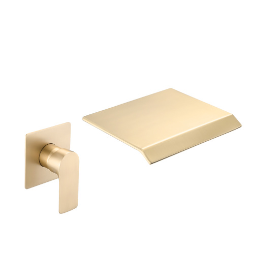 Wall Mount Bathtub Faucet Brushed Gold Single Handle Modern Bathroom Sink Faucet with Rough in Valve High Flow Filler Waterfall Tub Spout - Stainless Steel - Stainless Steel