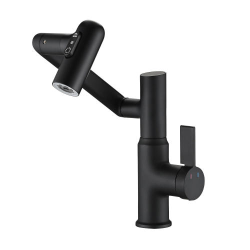 Bathroom Sink Faucet with Spray Function, Temperature Display, Anti-Slip Switch, Hot & Cold Controls, and 360° Swivel Spout - Matte Black - brass - brass - Not Specified - Not Specified - Not Specified - Not Specified - Not Specified - Not Specified - Not Specified