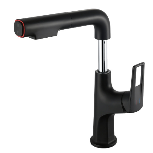 Matte Black Pull-Down Vessel Faucet - Single Hole Bathroom Sink Faucet with Lift Spout & Dual Spray Modes - Metal - Manual - Single Hole Faucets - Pull-Out - one - Deck-Mounted - Curved - Metal - Manual