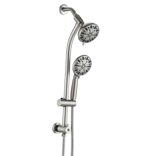 No-Tool Installation 5 Inch Rain Shower & 7-Spray Handheld Combo with 26" Adjustable Slide Bar, Dual Flow 1.8GPM WaterSense​ - Brushed Nickel - ABS,Stainless Steel - Bathroom - Manual - one - Wall-Mounted - Brushed Nickel - Plastic - 5-Inch