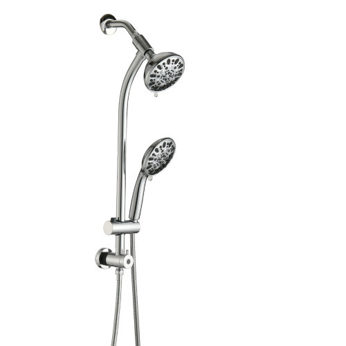 No-Tool Installation 5 Inch Rain Shower & 7-Spray Handheld Combo with 26" Adjustable Slide Bar, Dual Flow 1.8GPM WaterSense - Chrome - ABS,Stainless Steel - Bathroom - Manual - one - Wall-Mounted - Chrome - Plastic - 5-Inch