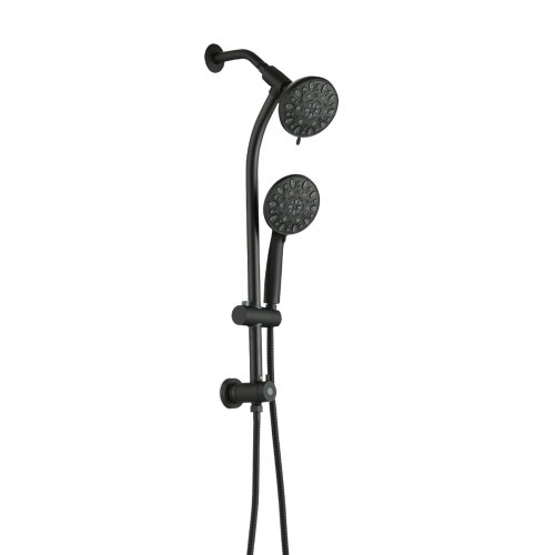 No-Tool Installation 5 Inch Rain Shower & 7-Spray Handheld Combo with 26" Adjustable Slide Bar, Dual Flow 1.8GPM WaterSense - Black - ABS,Stainless Steel - Bathroom - Manual - one - Wall-Mounted - Black - ABS - 5-Inch