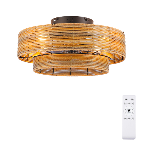 19.7-Inch Matte Black Metal and Paper Rope Enclosed Ceiling Fan