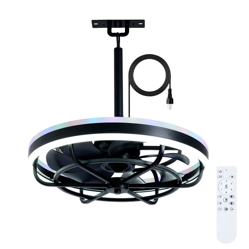 19.7-Inch Matte Black Acrylic, PC and Iron LED Ceiling Fan with Remote