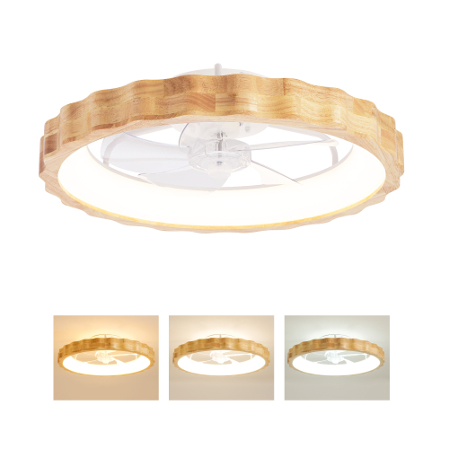 20-Inch Natural Wood and Matte White Metal Plum Blossom Ceiling Fan