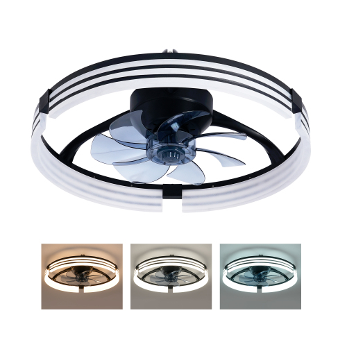 20-Inch Matte Black Acrylic, PC & Iron Flush Mount LED Ceiling Fan