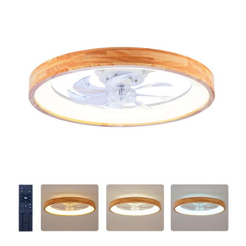 23.62-Inch Natural Wood, Matte White Metal & PC LED Ceiling Fan