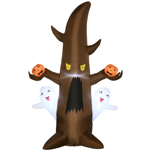 5' Halloween Inflatables Outdoor Decorations Ghost Tree with Pumpkins, Blow-Up LED Yard Decor Indoor Outdoor for Garden, Lawn, Party, Holiday - Brown - Polyester