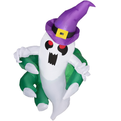 Outsunny 4ft Inflatable Halloween Decoration, Lighted Window Sticker Ghost in Hat, Blow Up Outdoor LED Yard Display, Waterproof - Multicolor - Polyester - 4-ft