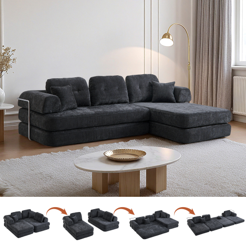 104-Inch Dark Grey Linen 4-Seat Modular Sectional with Chaise