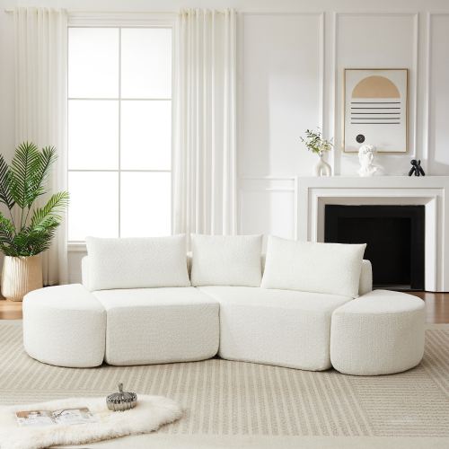 106.3-inch V-shaped modular sofa set in chenille fabric, featuring three throw pillows and two curved ottomans, perfectly suited for living rooms, bedrooms, and offices.beige - Foam - 3 Seat